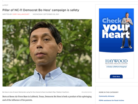 Pillar of NC-11 Democrat Bo Hess’ campaign is safety