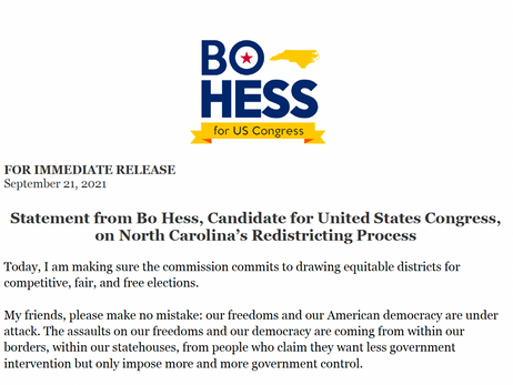 Statement from Bo Hess on North Carolina’s Redistricting Process